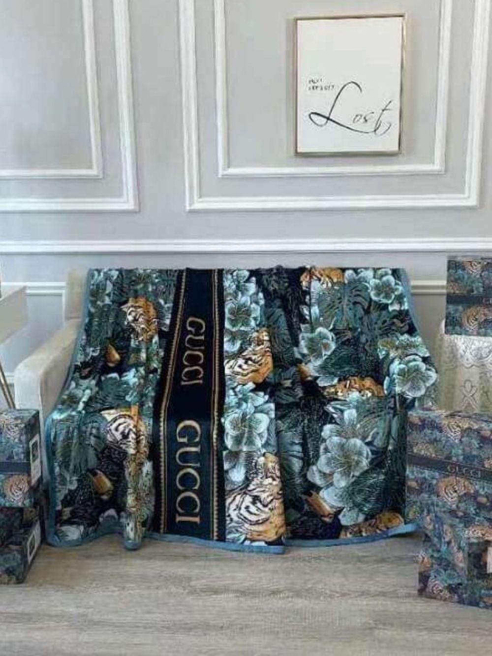 LUXURIOUS FAUX FASHION FLORAL THROW BLANKET IN TEAL